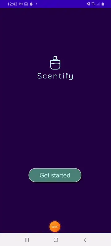 Scentify in use: the home screen, the questions one by one, and the list of recommended fragrances.